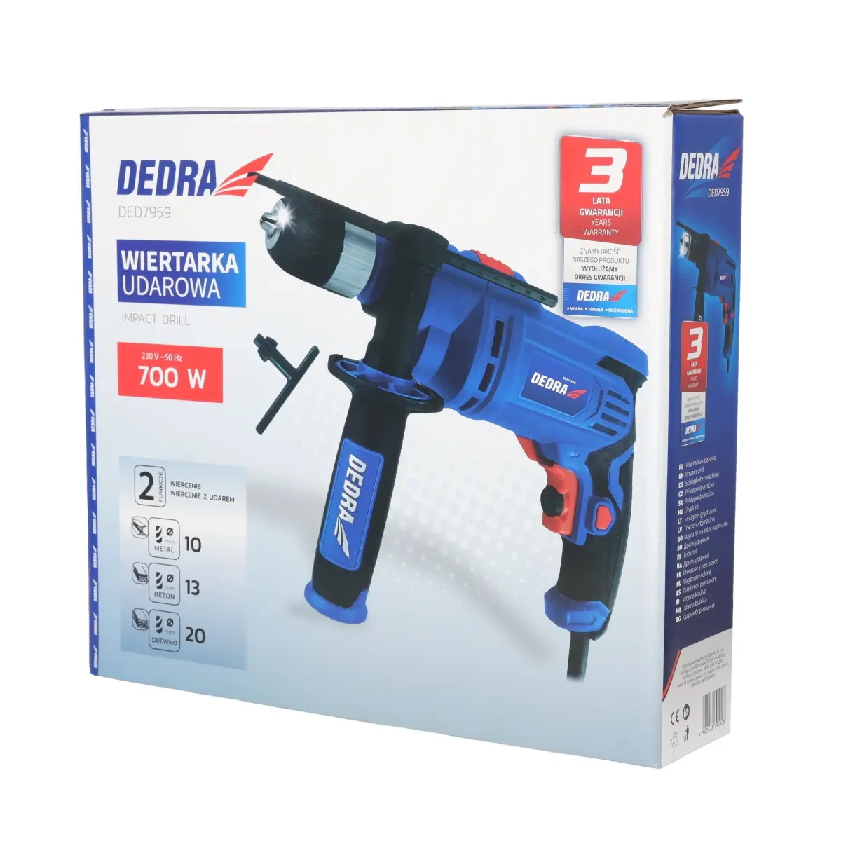 Wiertarka udarowa DEDRA DED7959 700W, 0-2300 obr/min, uchwyt samozaciskowy 13mm